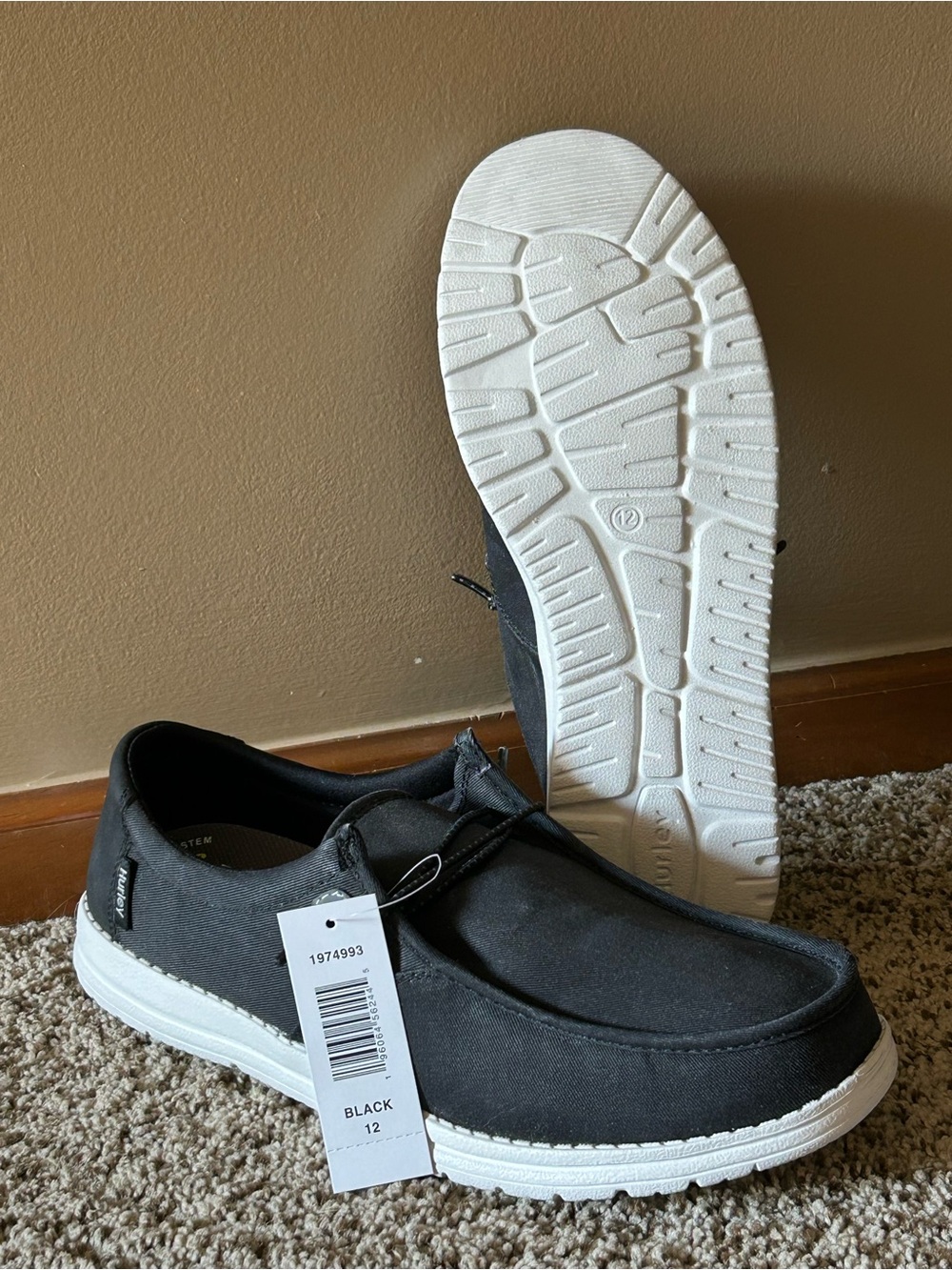 Hurley Black Canvas Casual Slip on Men's Shoes - Size 12